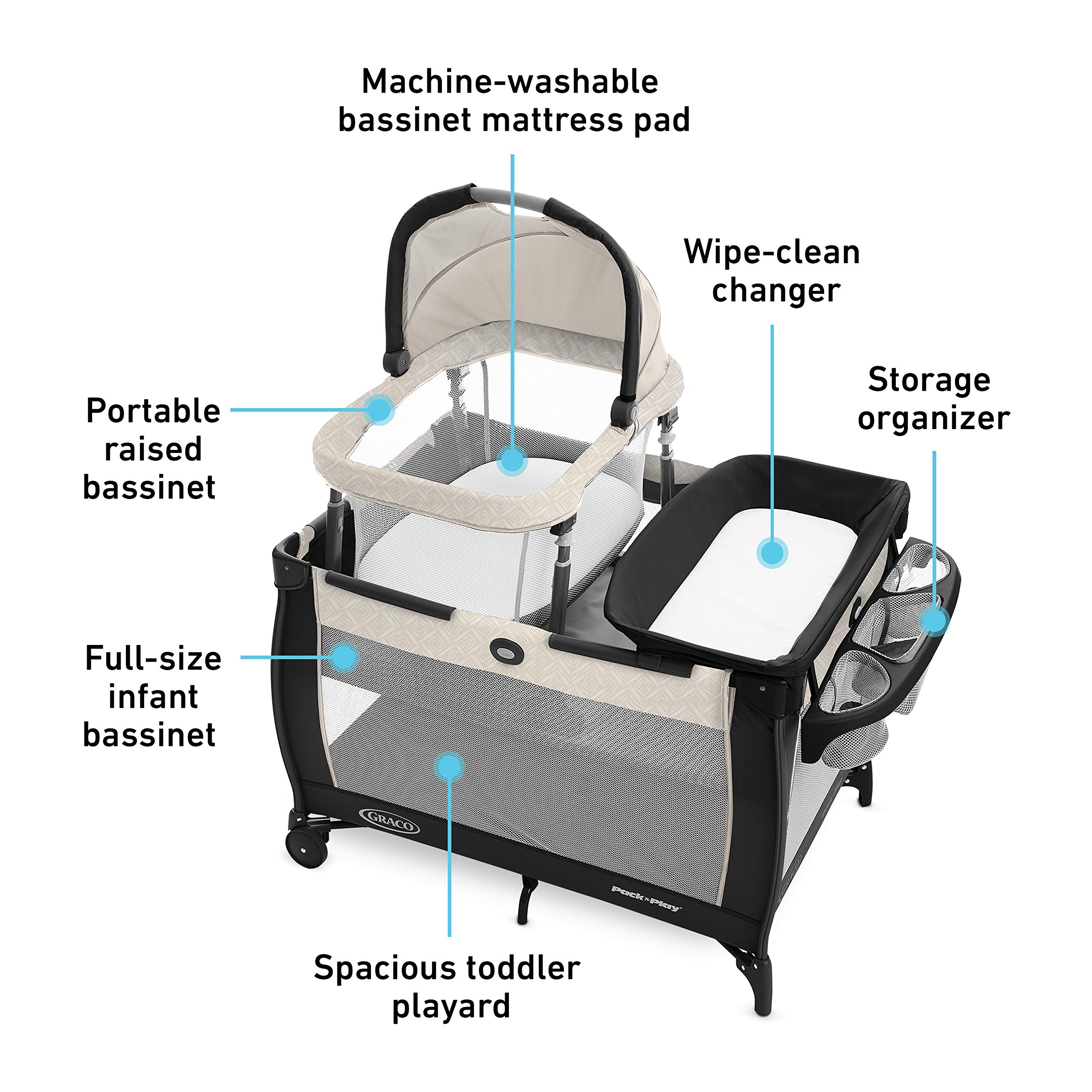 Graco Pack 'n Play Day2Dream Travel Bassinet Playard Features Portable Bassinet Diaper Changer and More (Lo, Lo, W/Fold Flat Bassinet)