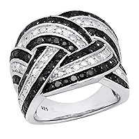 Dazzlingrock Collection 1.00 Carat (ctw) Round White & Black Diamond Bridal Swirl Ribbon Right Hand Ring 1 CT, 925 Sterling Silver
