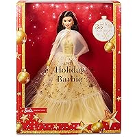 Barbie Signature Doll, 2023 Holiday Collectible with Golden Gown & Black Hair, Doll Stand & Displayable Packaging