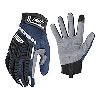 AWP Pro Protect Work Gloves for Men And Women, Full Back-Of-Hand TPR Impact Protection, Large,Blue