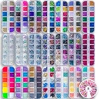 Iridescent Glitters, Holographic Sequins, Laser Flakes, Foil Chips, Beads, Mirror Chrome Pigment Powders, Resin Jewelry Making Kit Art Craft Supplies Pack of 22-Box 264 Designs