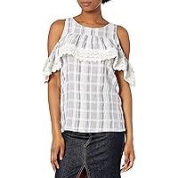 Angie Women's Cold Shoulder Shirt with Lace, Ivory, Small