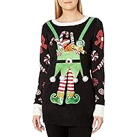 Blizzard Bay Women's Elves Holding A Present with A 3D Pocket Ugly Chritstmas Sweater