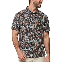 INTO THE AM Black Floral Mens Casual Button Down Shirts - Short Sleeve Hawaiian Vacation Shirt Relaxed Button Up