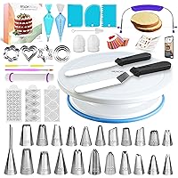 RFAQK 150PCs Cake Decorating Kit Baking Supplies Tools with Ebook and Booklet, 3in1 Cake Turntable for Decorating Cakes Cupcakes Cookies with Piping Bags and Tips Set, Leveler, Spatula & much more