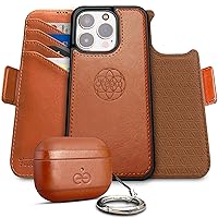 Dreem Bundle: Fibonacci Wallet-Case for iPhone 15 Pro Max with Om for Apple AirPods 3 Case [Caramel]