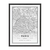 Sylvie Paris Modern Map Framed Canvas Wall Art by Jake Goossen, 18x24 Gray, Geography Art for Wall