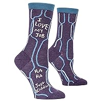 Blue Q Women's Funny Crew Socks - I Love My Job. Ha Ha Just Kidding! (fit shoe size 5-10)