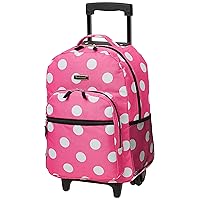 Rockland Double Handle Rolling Backpack, Pink Dots, 17-Inch