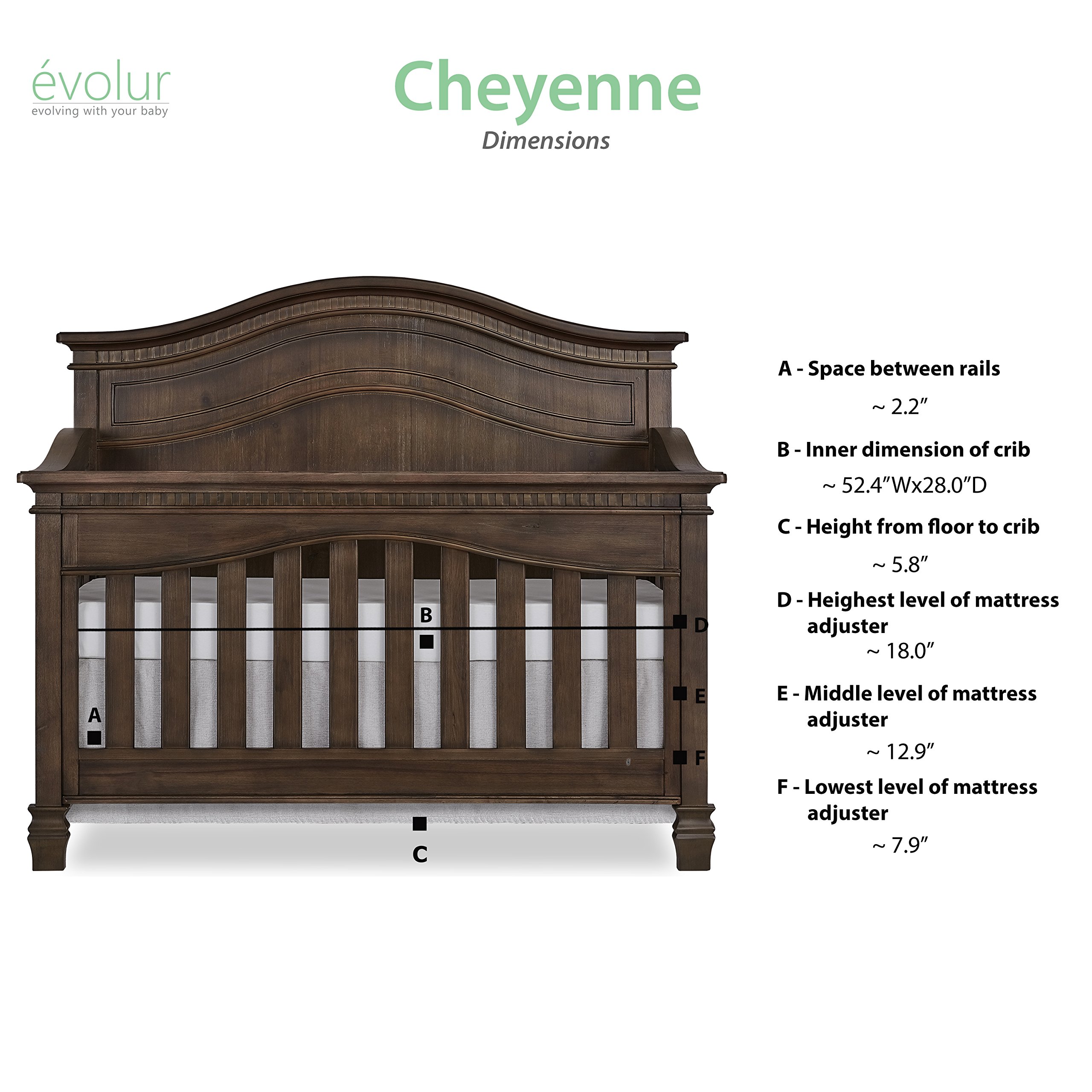 Evolur Cheyenne 5 in 1 Full Panel Convertible Crib in Antique Brown