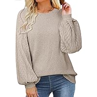 Women's Crewneck Long Lantern Sleeve Sweater 2023 Casual Loose Knit Pullover Tops