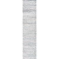 JONATHAN Y SOR200B-28 Loom Modern Strie' Indoor Area-Rug Solid Striped Casual Transitional Easy-Cleaning Bedroom Kitchen Living Room Non Shedding, 2 ft x 8 ft, Gray/Turquoise