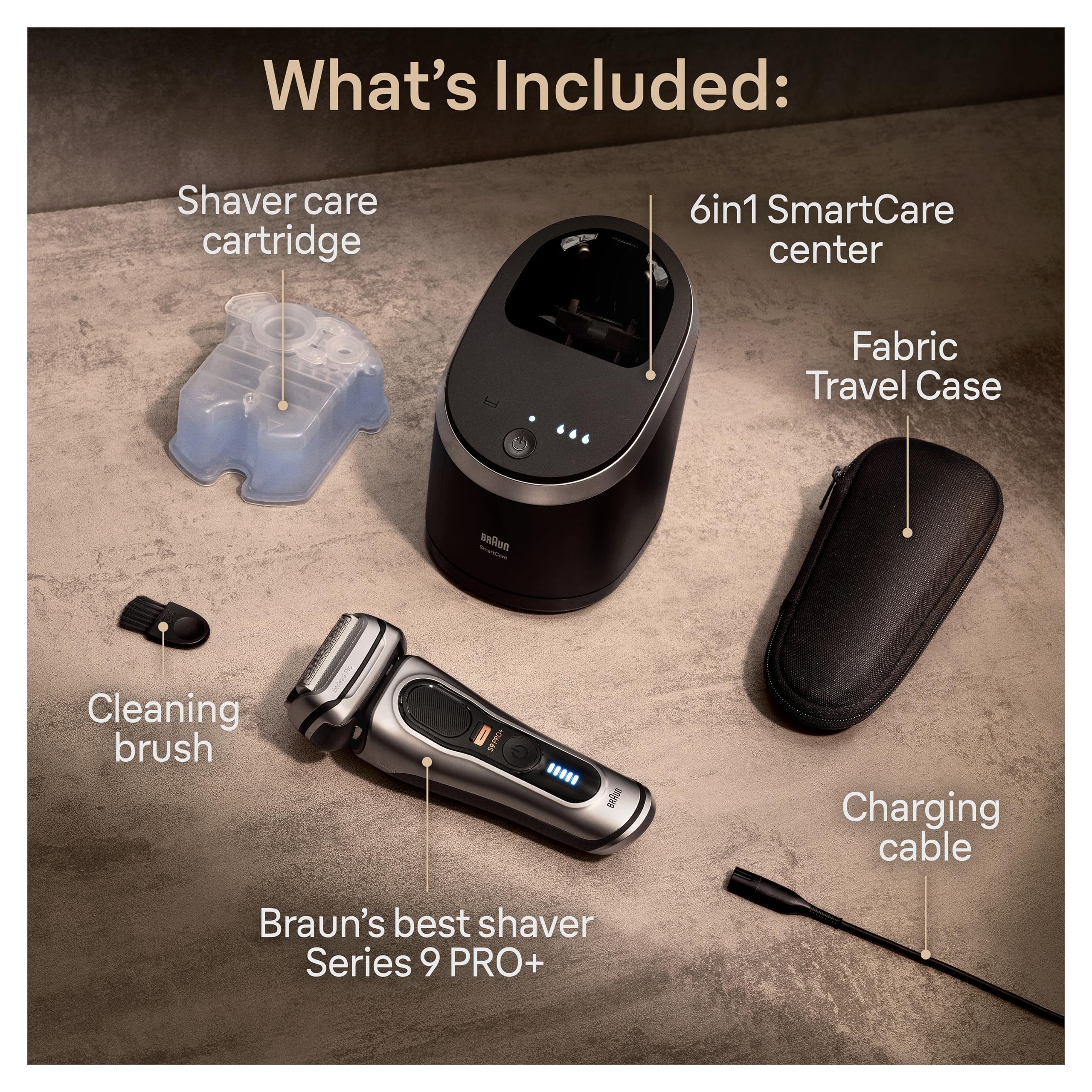 Braun Series 9 PRO+ Electric Razor for Men, 5 Pro Shave Elements & Precision Long Hair Trimmer, 6in1 SmartCare Center, Wet & Dry Electric Razor for Smooth Skin with 60min Battery Runtime, 9567cc