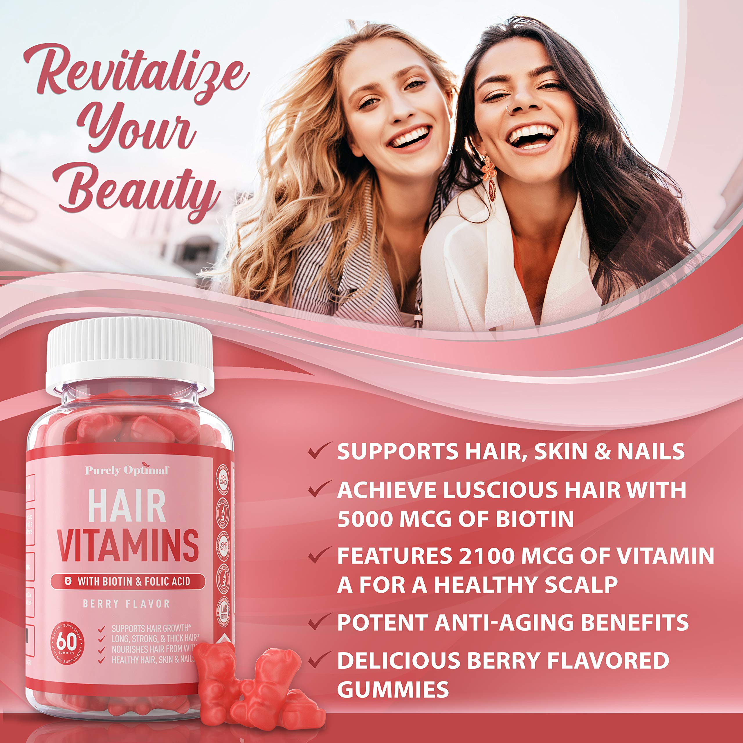 Mua Premium Hair Vitamins Supplement - Gummy Vitamins w/ Biotin, Folic Acid,  Vitamins A & D - Supports Faster Hair Growth and Promotes Healthy Hair,  Skin, and Nails - 60 Non-GMO Berry