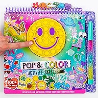 Pop & Color Sketchbook, Creative Fidget Sketchbook and Pen Set, Great Weekend Activity, Includes Cute Puffy Stickers & Mindfulness Activity Book for Kids Ages 6, 7, 8, 9