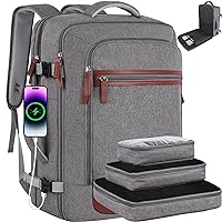 Travel Backpack, Extra Large 42L Flight Approved Carry On Backpack for Men Women,17.3 inch Laptop Backpack Luggage Suitcase with 3 Packing Cubes & USB Port,Luggage Business Weekender Duffel Bag,Grey