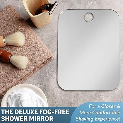 The Shave Well Company Deluxe Anti-Fog Shaving Mirror | Fogless Bathroom Shower Mirror with Handheld Option for Men and Women | Hanging Shower Mirror Includes Long-Lasting Removable Adhesive Hook
