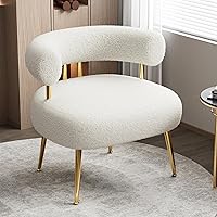 Mid Century Sherpa Boucle Accent Chair, Round Upholstered Barrel Arm Chair for Small Spaces, Fluffy Side Corner Sofa Chair for Living Room, Bedroom, Vanity, Office, Reading Nook(Cream White)