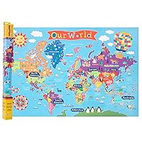 Waypoint Geographic Kids’ World Wall Map, Laminated Wall Map Poster for Kids, Informative Learning Resources, Illustrated Wall Map for Playroom and Classroom Decor, 24