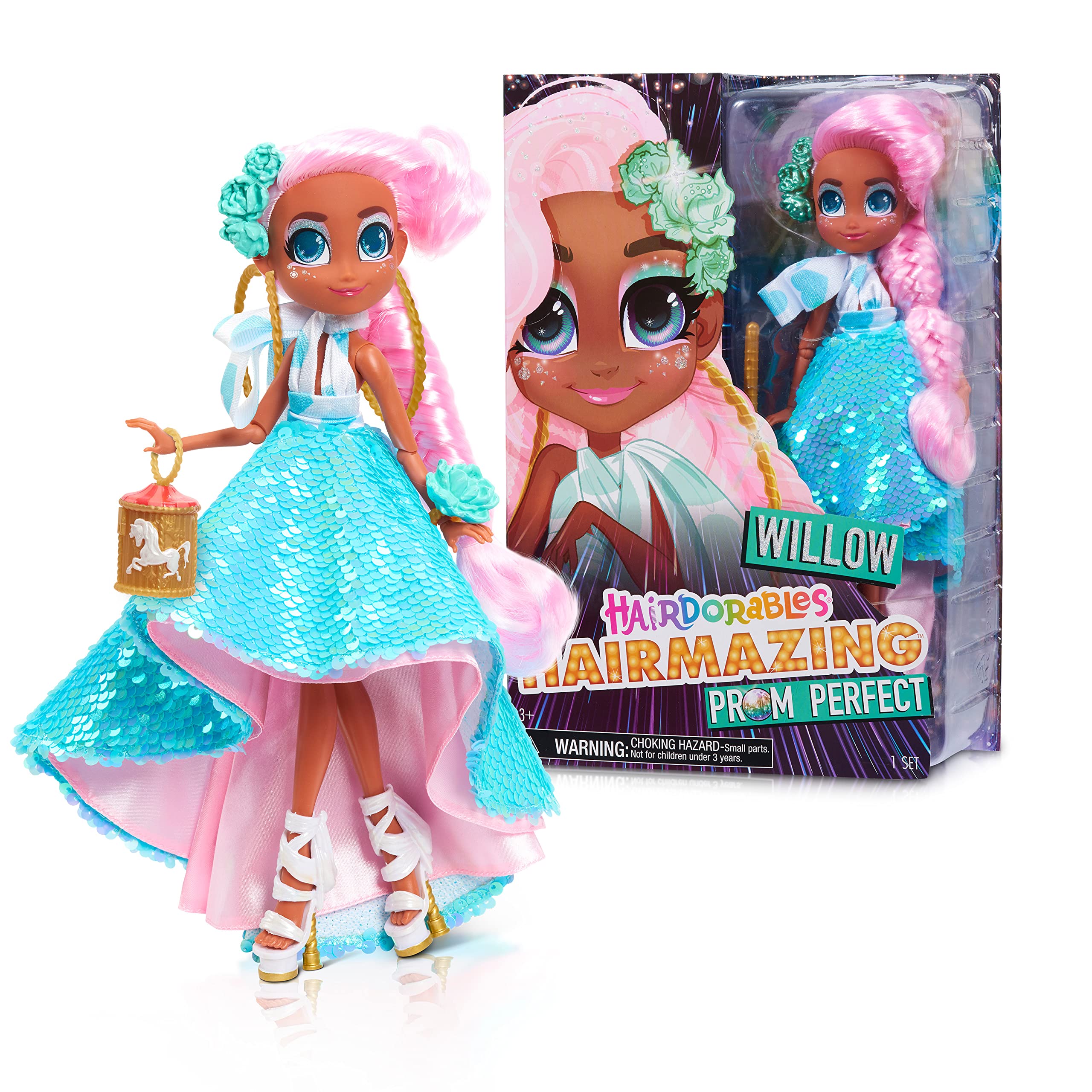 Hairdorables Hairmazing Prom Perfect Fashion Dolls, Willow, Pink and Green Hair, Kids Toys for Ages 3 Up, Gifts and Presents by Just Play