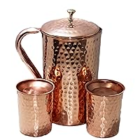 Pure Copper Pitcher Ayurveda Copper Jug Pitcher and Tumbler With Lid Copper Pitcher with Glass Copper Jug Hammered Finished