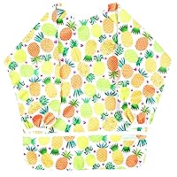 wegreeco Baby Long Sleeve Bib with Pocket, Toddler Leak-Free Bibs with Sleeves (6-24 Months), Washable Baby Shirt Bibs (Pineapple)
