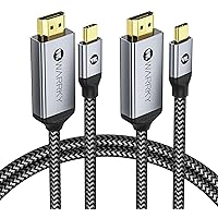 Warrky USB C to HDMI Cable 4K 3.3FT 2Pack [Anti-Interference Gold-Plated Plugs] Aluminum Type-C to HDMI Cord Thunderbolt 3/4 Compatible for MacBook Pro/Air, iMac, iPad Pro, Galaxy S8 to S23, Surface