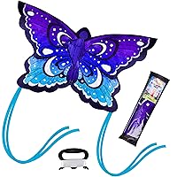 53'' Wide Orange/Blue Butterfly Kite Easy to Fly Huge Kites for Kids and Adults with 262.5 ft Kite String, Large Beach Kite for Outdoor Games and Activities