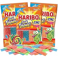 Candy Sour Strips, Assorted Chewy Streamers, Blue Raspberry, Cherry, Orange, and Apple Flavors, Shareable Bags, 4 Ounces, (Pack of 3)