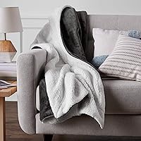Amazon Basics Ultra-Soft Micromink Sherpa Throw Blanket, Full/Queen, Charcoal