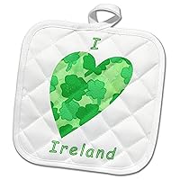 3dRose Heart of Shamrock Collage with I Heart Love Ireland in Shades of... - Potholders (PHL_355354_1)