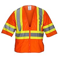 Safety unisex adult Casual Mesh Vest Class 3 Orange with 2 Reflective Contrasting Trim Pockets Lrg, Neutral, Large US