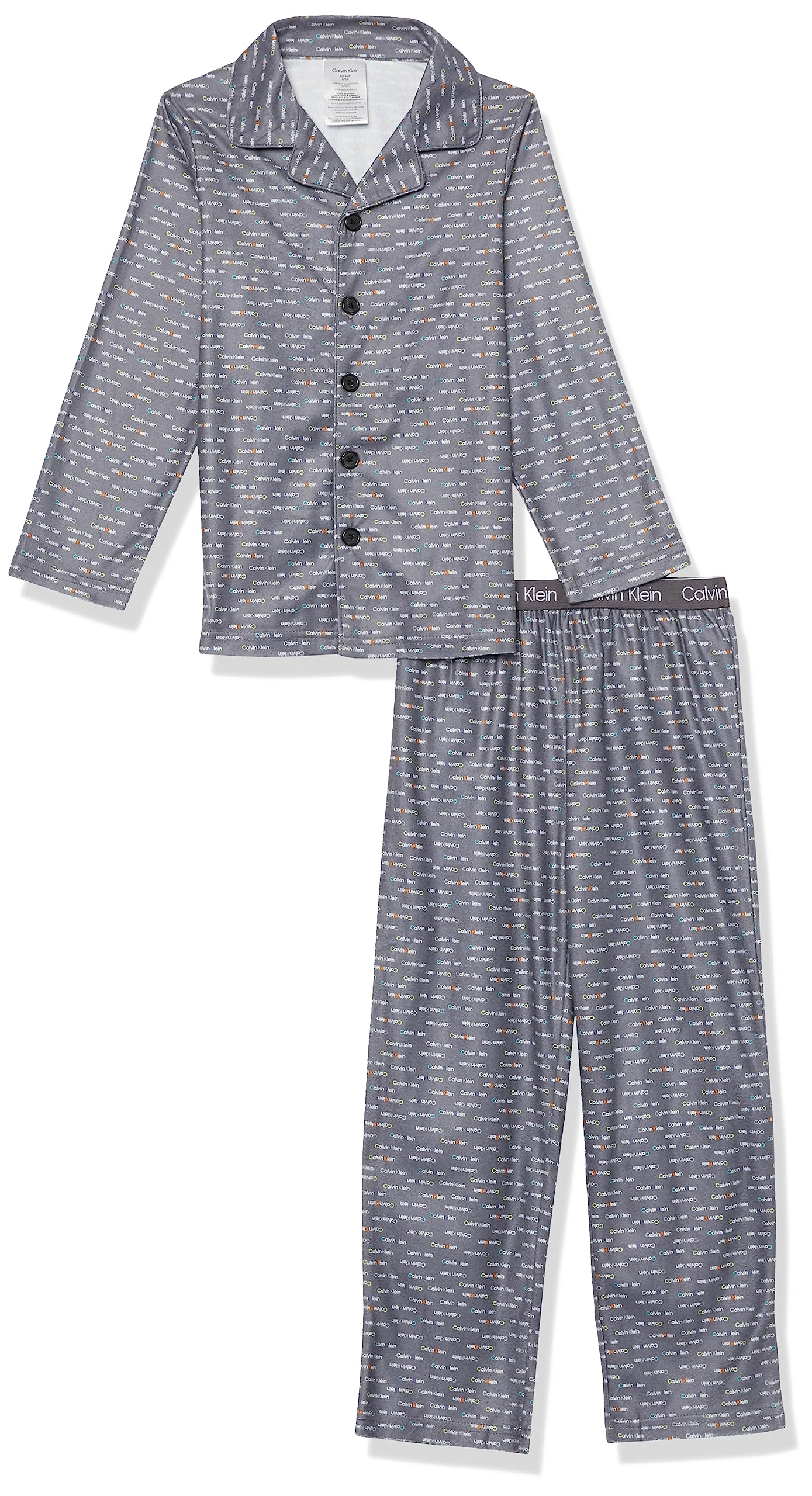 Calvin Klein Boys' Sleepwear Coat Front Notch Color Top & Pant Pajama Set