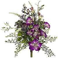 9” Morning Glory Flower Bundle (Set of 3) Artificial Plant, Purple, 3 Count