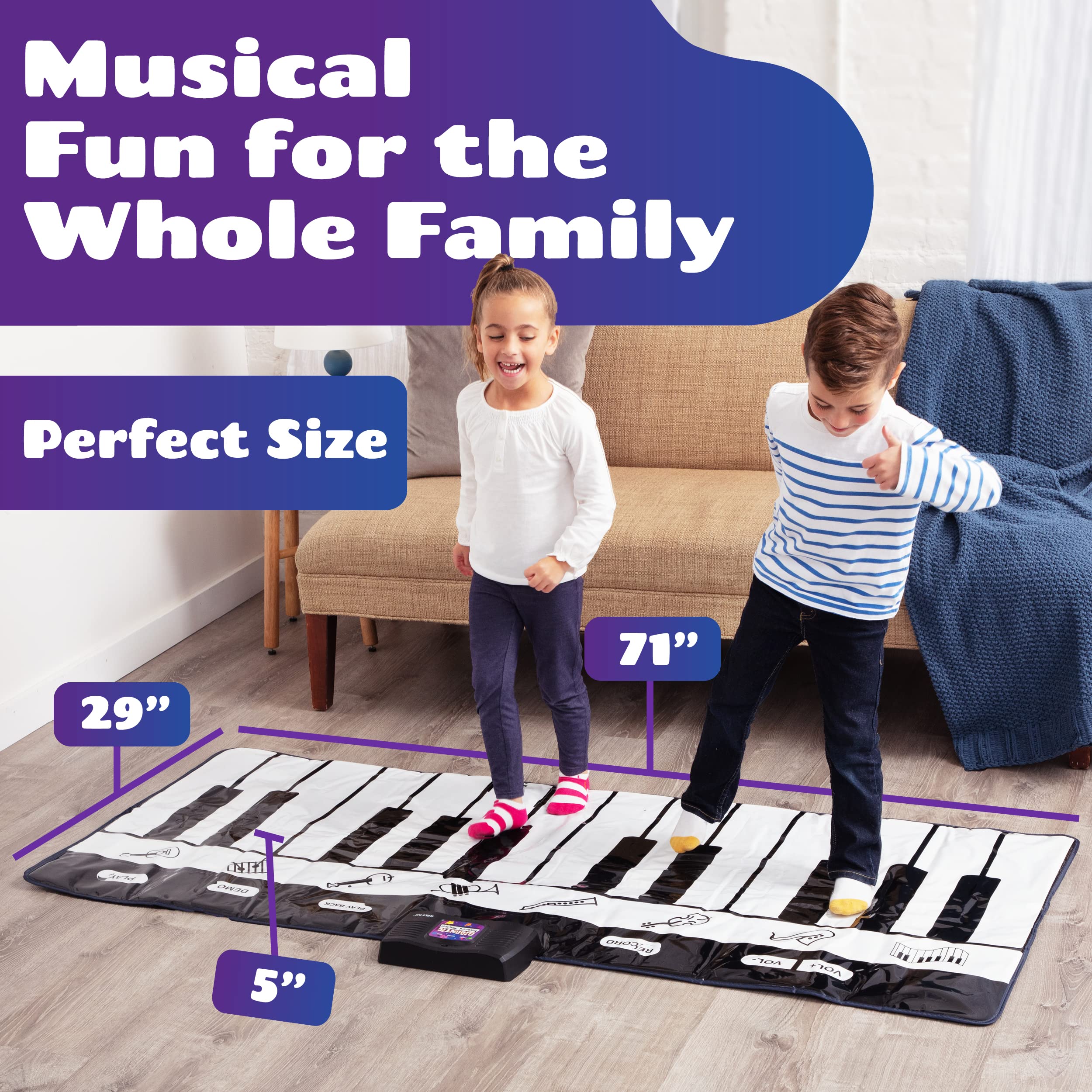 Click N' Play Mat with 24 Keys, 4 Unique Play Modes, 8 Musical Instrument Sounds | Music Mat Keyboard Toys | Floor Piano Pad Gift for Toddlers and Kids Ages 3-5