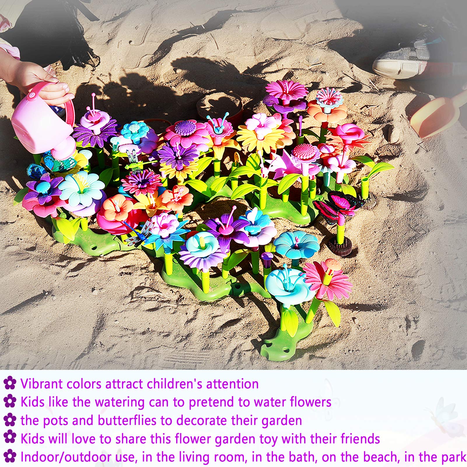 LANNEY Flower Garden Building Toys, 200 Pcs Flower Building Toy Set for 3 to 7 Year Old Boy Girl Gifts, Build a Flower Garden Educational Stem Toddler Toys for Birthday
