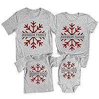 Red Plaid Snowflake Personalized Christmas Matching Family T-Shirt
