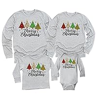 Merry Christmas Trees Leopard Buffalo Plaid Matching Family Long Sleeve Shirt