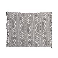 Bloomingville Recycled Cotton Jacquard Fringe, Gray Blanket Throw