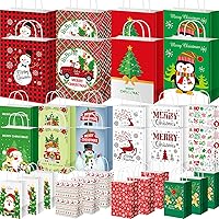 Cholemy 72 Pieces Christmas Paper Gift Bags Assorted Size Bulk Xmas Holiday Gift Bags with Handle Christmas Party Favor Bags for Xmas New Year Holiday Gift Wrapping Party Supplies Decoration