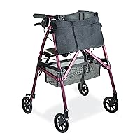 Stander EZ Fold-N-Go Rollator, Lightweight Folding Mobility Rolling Walker for Seniors and Adults, 6-inch Wheels, Locking Brakes, and Padded Seat with Backrest, Regal Rose