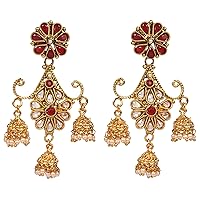 Ethnic Fabulous Style Crystal Stone Indian Polki Earrings Partywear Traditional Jewelry