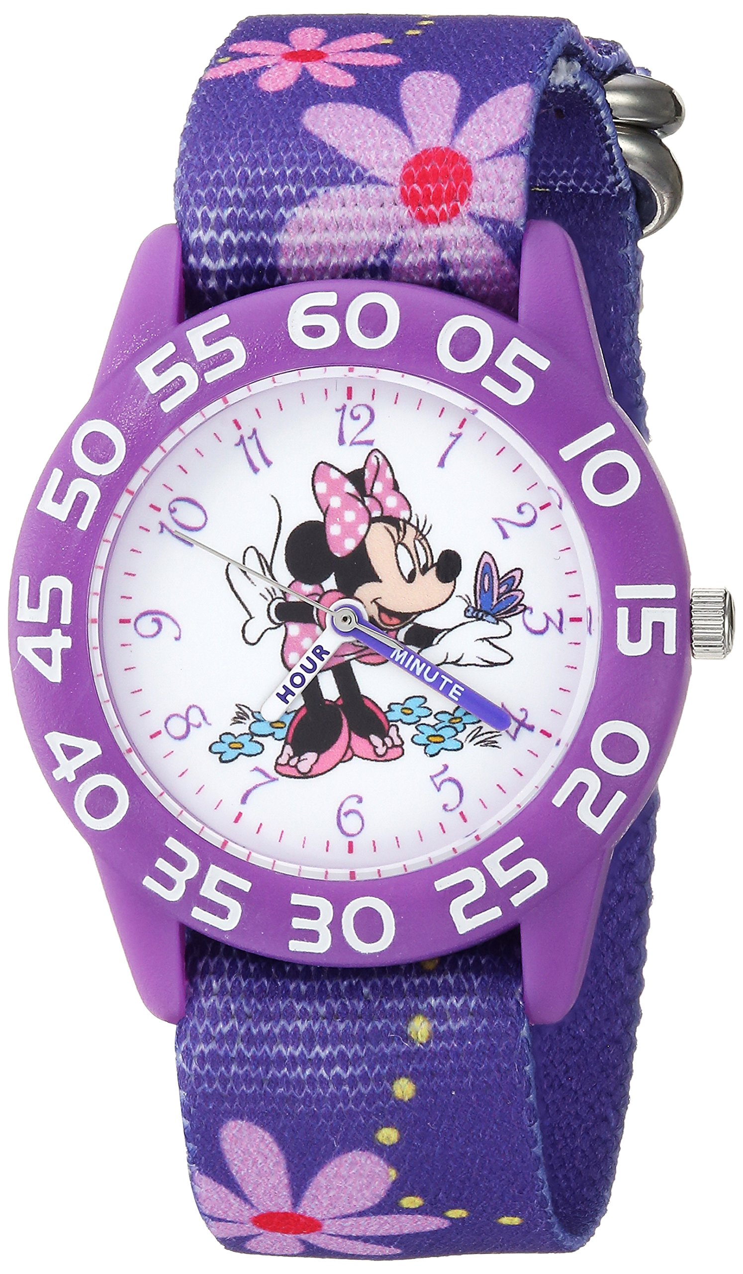 Disney Minnie Mouse Kids' Bezel Stainless Steel Time Teacher Analog Nylon Strap Watch
