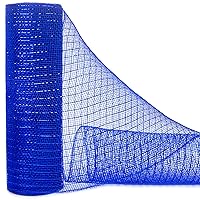 Ribbli Royal Blue Metallic Mesh Ribbon, 10 inch x 30 feet(10Yard), Royal Blue with Royal Foil, Use for 4th of July Wreath Swags and Christmas Tree Decoration