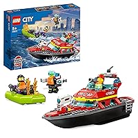 LEGO City Fire Boat Toy Floats in Water with Racing Boat, 3 Mini Figures and Jet Pack, Fire Engine Toy Gift Idea for Boys and Girls from 5 Years 60373