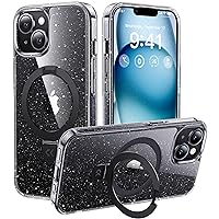 CASEKOO Magnetic Glitter Black for iPhone 13 & iPhone 14 Case with Invisible Stand [Never Yellow] [Compatible with MagSafe] Protective Shockproof Slim Phone Cases 6.1 Inch 2021