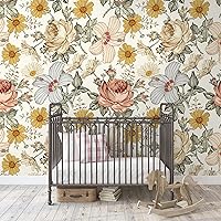 Murwall Kids Floral Wallpaper Soft Peony and Daisy Flowers Wall Mural
