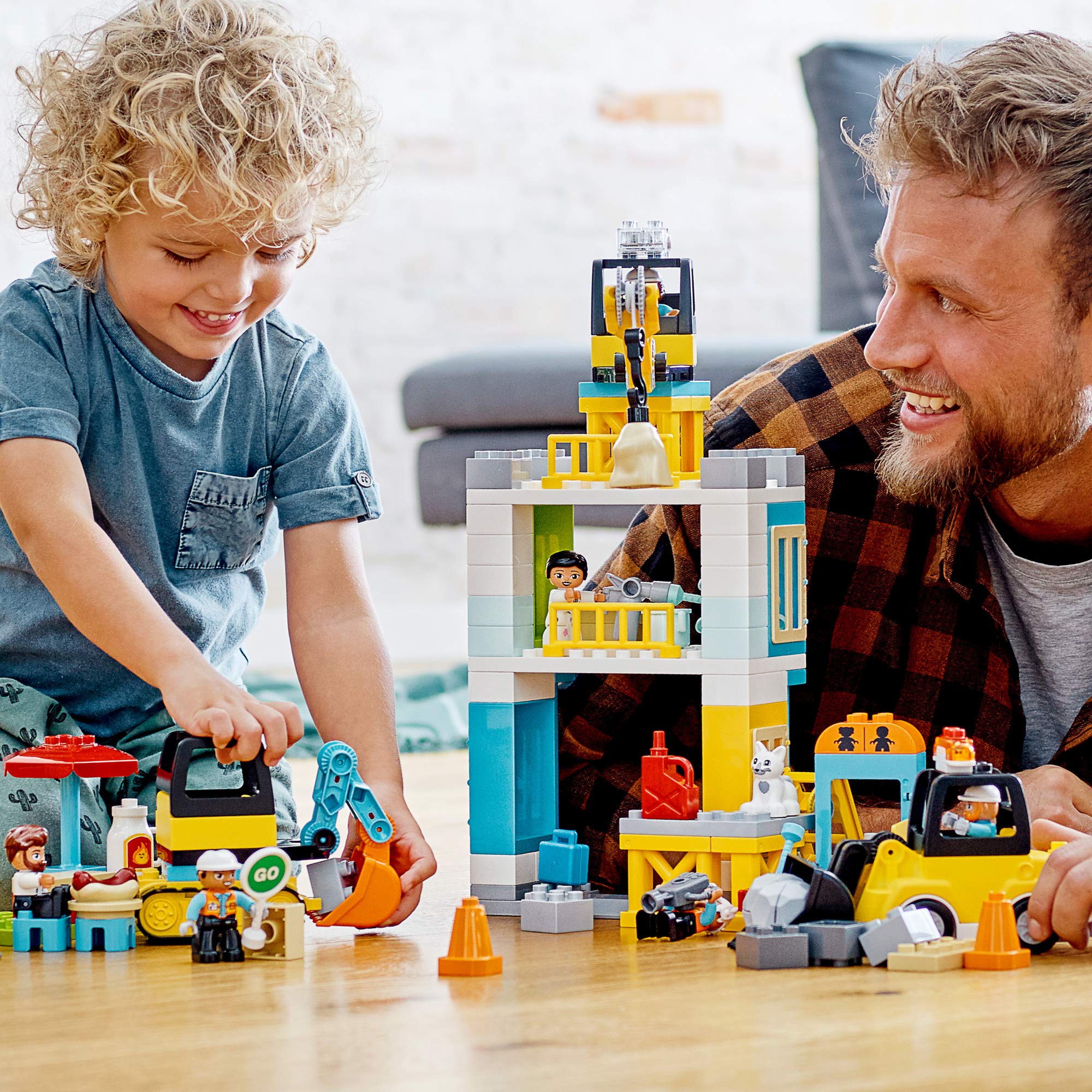 LEGO DUPLO Construction Tower Crane & Construction 10933 Creative Building Playset with Toy Vehicles; Build Fine Motor, Social and Emotional Skills; Gift for Toddlers (123 Pieces)