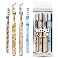 SMYL Toothbrush, Toothbrushes for Adults with Nylon Bristles, Oral Care and Plaque Removal, Day at The Beach Design, Pack of 4