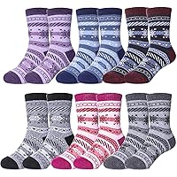 FNOVCO Kids Wool Socks Toddler Warm Thick Wool Hiking Thermal Cozy Boot Crew Socks for Boys Girls 6-Pack